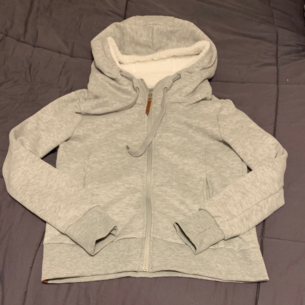 NWOT Gray zip-up Hoodie Sweatshirt with warm hood. New!